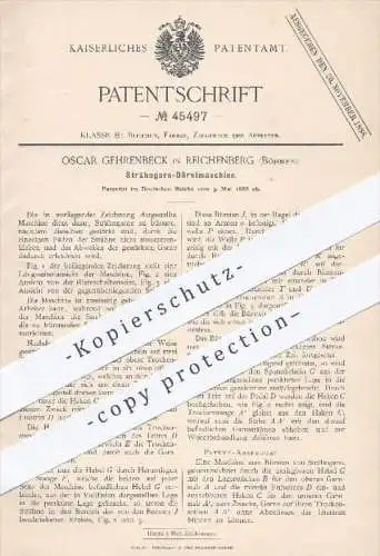 original Patent - Oscar Gehrenbeck , Reichenberg , Böhmen , 1888 , Strähngarn - Bürstmaschine | Garn , Bürsten , Fäden !