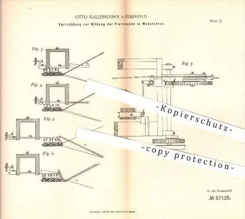 original Patent - Otto Hallensleben in Eberfeld , 1892 , Bildung der Flornoppen im Webstuhl | Webstühle , Weben , Weber