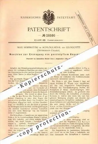 Original Patent - Max Sembritzki in Schlöglmühl / Payerbach b. Gloggnitz ,1883, Erzeugung von Bogenpapier , Papierfabrik
