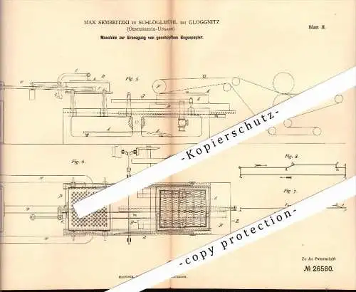 Original Patent - Max Sembritzki in Schlöglmühl / Payerbach b. Gloggnitz ,1883, Erzeugung von Bogenpapier , Papierfabrik