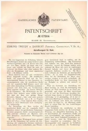 Original Patentschrift -  Edmund Tweedy in Danbury , Connecticut , 1890 , Liquid for hardening steel !!!