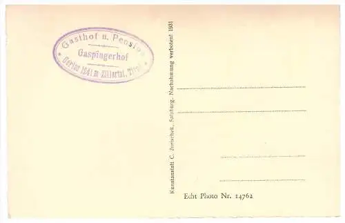 alte AK , Gaspingerhof - Gerlos i. Zillertal , Tirol 1931 , mit Stempel , Echt Photo !!!