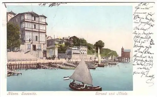 alte AK , Sassnitz 1900 , Strand und Hotel , an Adel in Waltersdorf , Mecklenburg !!!