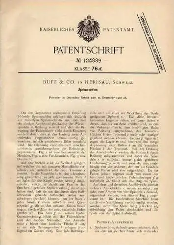 Original Patentschrift - Buff & Co in Herisau , 1900 , Spulmaschine !!!