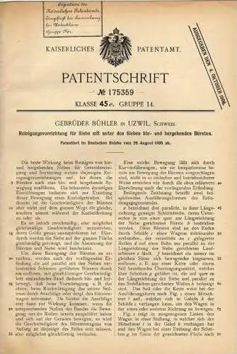 Original Patentschrift - Gebr. Bühler in Uzwil , 1905 , Reinigungsapparat für Siebe , Sieb !!!
