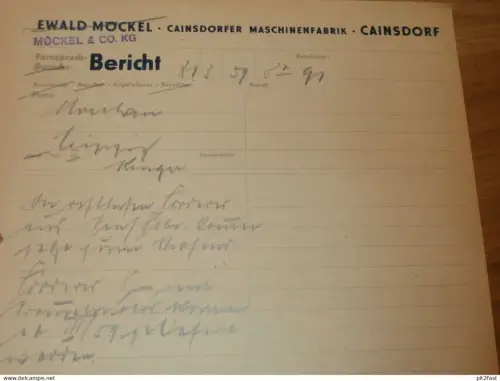 Ewald Möckel - Maschinenfabrik in Cainsdorf , 1959 , altes Dokument , Reklame / Werbung !