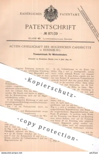 original Patent - AG der Hollerschen Carlshütte Rendsburg | 1894 | Trommeleinsatz für Milchschleudern | Milch Schleuder