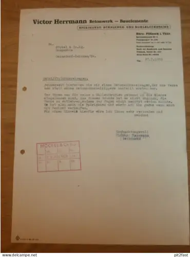 Betonwerk - Victor Herrmann in Pößneck i. Thür. , 1959 , altes Dokument , Reklame / Werbung !