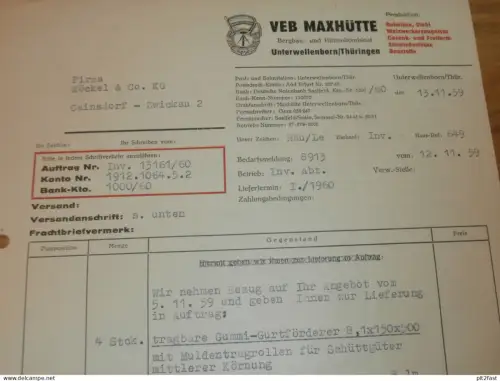 Bergbau- und Hüttenkombinat - VEB Maxhütte in Unterwellenborn i. Thüringen , 1959 , altes Dokument , Reklame / Werbung !