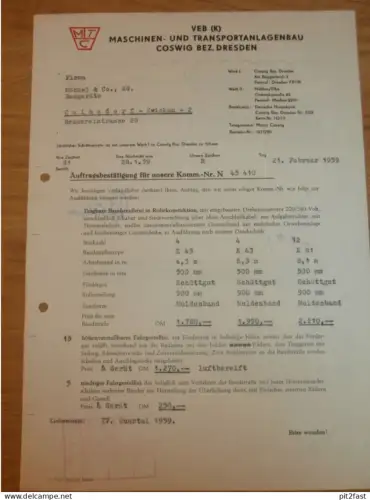 VEB Maschinenbau Coswig b. Dresden , 1959 , altes Dokument , Reklame / Werbung !