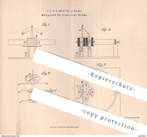 original Patent - C. L. R. E. Menges im Haag | 1893 | Messgerät für elektrische Ströme | Strom , Strommesser , Elektrik