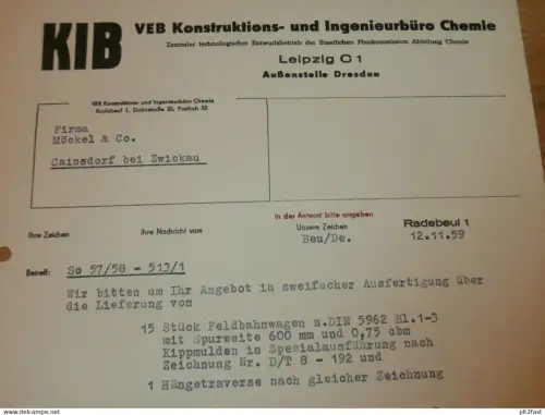 VEB Ingenieurbüro Chemie in Leipzig / Dresden , 1959 , Herr Büttner , Herr Haid , Radbeul Dokument , Reklame / Werbung !