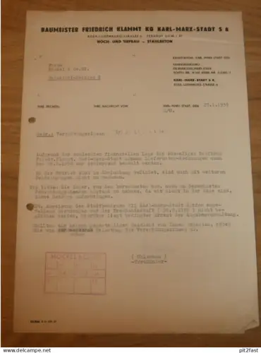 Baumeister - Friedrich Klammt KG in Karl-Marx-Stadt , 1959 , Hr. Uhlemann , Dokument , Reklame / Werbung !!
