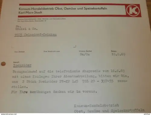 Konsum Handelsbetrieb Karl-Marx-Stadt , 1969 , Herr Leithold , Herr Vogel , Dokument , Reklame / Werbung !!