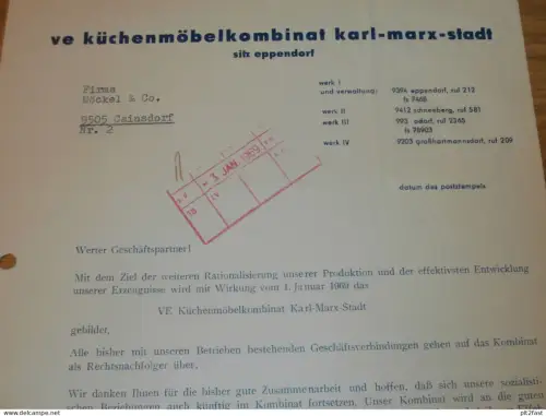 Küchenmöbelkombinat Karl-Marx-Stadt in Eppendorf , 1969 , Herr März , Kunze , Neudel , Dokument , Reklame / Werbung !!