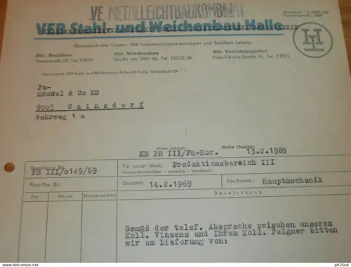 VEB Stahl- und Weichenbau in Halle a. Saale , 1969 , Dokument , Reklame / Werbung !!