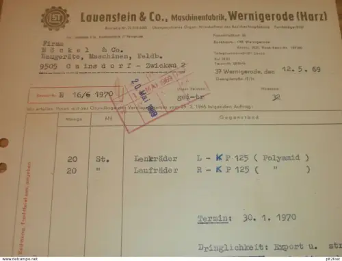 Maschinenfabrik - Lauenstein & Co. in Wernigerode i. Harz , 1969 , Herr Charlet , Dokument , Reklame / Werbung