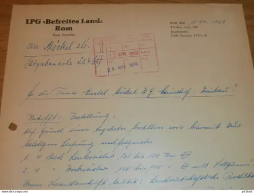 LPG " Befreites Land " in Rom b. Parchim , 1969 , Klein Niendorf , Dokument , Reklame / Werbung