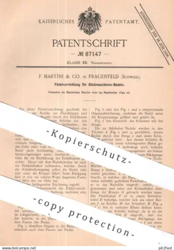 original Patent - F. Martini & Co. , Frauenfeld , Schweiz | 1894 | Einfädeln der Strickmaschinen - Nadeln | Nähmaschine