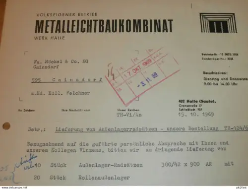 VEB Metalleichtbaukombinat in Halle a. Saale , 1969 , Herr Gola , Herr Vinzens , Dokument , Reklame / Werbung