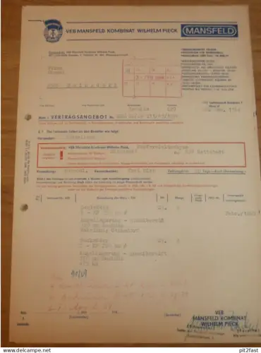 VEB Mansfeld Kombinat Wilhelm Pieck , 1969 , Herr Schwenker , Hr. Zezelke , Eisleben , Dokument , Reklame / Werbung