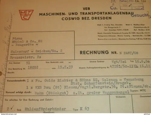 VEB Transportanlagen Coswig b. Dresden , 1960 , Halle , altes Dokument , Reklame / Werbung