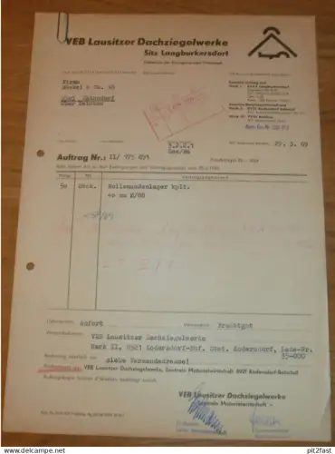VEB Lausitzer Dachziegelwerke in Langburkersdorf , 1969 , Halle , Hr. Seewald , altes Dokument , Reklame / Werbung