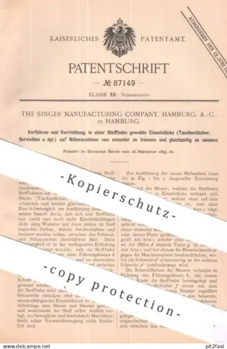 original Patent - The Singer Manufacturing Comp. Hamburg AG | 1895 | Nähmaschine , Nähmaschinen | Nähen , Schneiderei !!