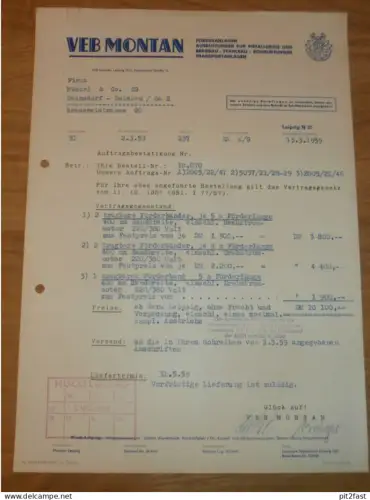 VEB Montan - Bergbau in Leipzig , 1959 , altes Dokument , Reklame / Werbung