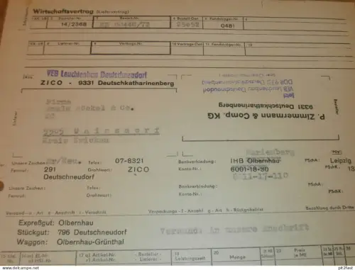 VEB Leuchtenbau Deutschneudorf - Deutschkatharinenberg , 1972 , Olbernhau , altes Dokument , Reklame / Werbung