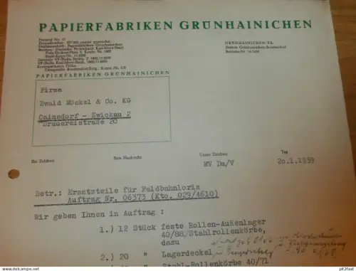 Papierfabrik Grünhainichen , 1959 , Herr Uhlig , Herr Dacherl , altes Dokument , Reklame / Werbung !!