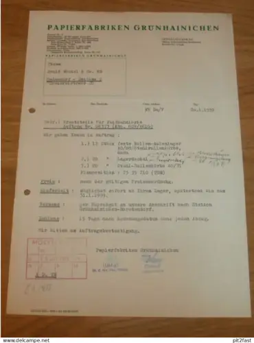 Papierfabrik Grünhainichen , 1959 , Herr Uhlig , Herr Dacherl , altes Dokument , Reklame / Werbung !!