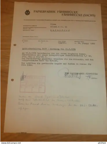 VEB Papierfabrik Fährbrücke i. Sa., 1959 , Wildenfels , altes Dokument , Reklame / Werbung !!