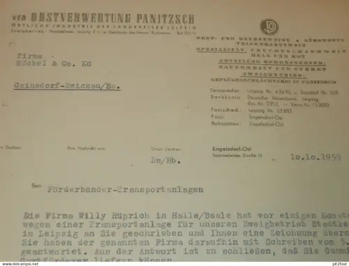 VEB Obstverwertung Leipzig Panitzsch , 1959 , Obstbau , Engelsdorf , Obst , altes Dokument , Reklame / Werbung !!