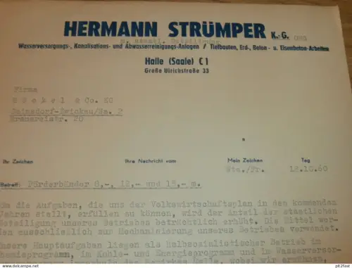 Wasserversorgung - Hermann Strümper KG in Halle a. Saale , 1960 ,  Herr Wadewitz , altes Dokument , Reklame / Werbung !!