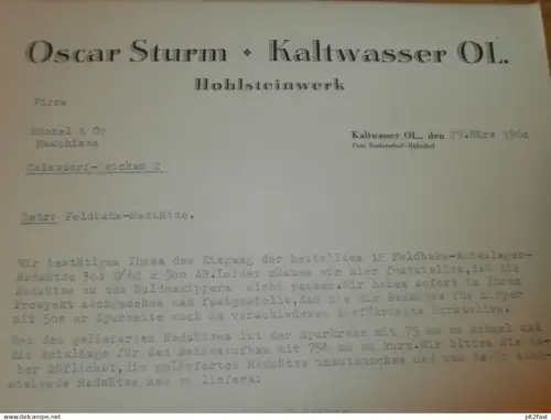 Hohlsteinwerk - Oscar Sturm in Kaltwasser OL. , 1960 , altes Dokument , Reklame / Werbung !!