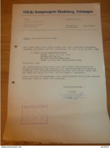 VEB Dampfziegelei Rhodeberg - Teistungen , 1960 , Worbis , altes Dokument , Reklame / Werbung !!