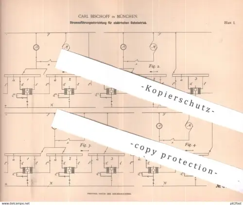 original Patent - Carl Bischoff , München | 1893 | Stromzuführung f. elektrische Bahnen | Bahn , Straßenbahn , Eisenbahn