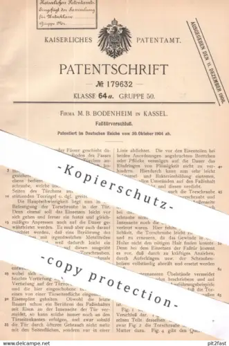 original Patent - Fa. M. B. Bodenheim , Kassel | 1904 | Fasstürverschluss | Fass - Türverschluss | Schloss , Fässer !