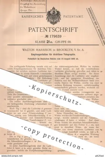 original Patent - Walton Harrison , Brooklyn , New York , USA | 1905 | Empfang für drahtlose Telegraphie | Telegraphy