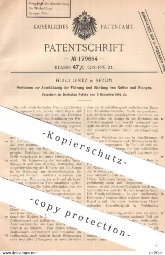 original Patent - Hugo Lentz , Berlin | 1904 | Schutz der Führung u. Dichtung von Kolben u. Stangen | Motor , Pumpen