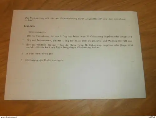 Reisebüro der FDJ , Anträge auf Ausreise , VPKA , Jugendtourist , DDR , altes Dokument , Reklame / Werbung !!