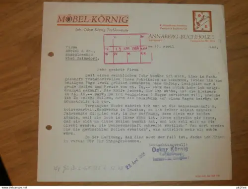 Tischlerei - Möbel - Körnig in Annaberg Buchholz , 1969 , altes Dokument , Reklame / Werbung !