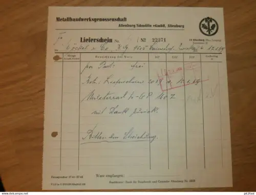 Metallhandwerksgenossenschaft in Altenburg / Schmölln , 1969 , altes Dokument , Reklame / Werbung !