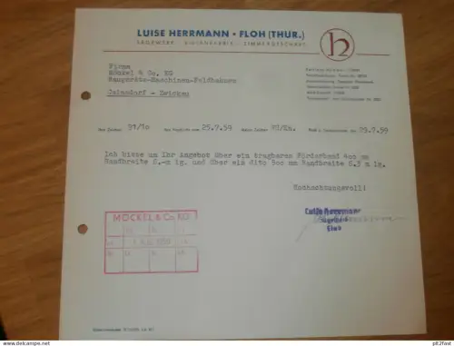 Luise Herrmann in Floh i. Thür. , 1959 , altes Dokument , Reklame / Werbung !!