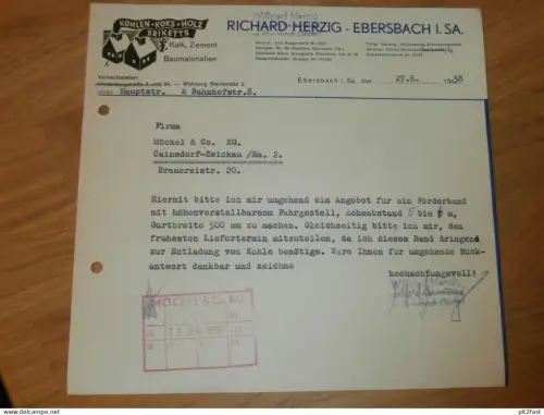 Richard Herzig in Ebersbach i. Sa. , 1958 , altes Dokument , Reklame / Werbung !