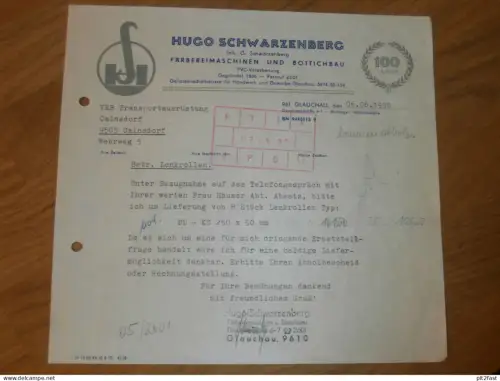 Bottichbau - Hugo Schwarzenberg in Glauchau , 1990 , altes Dokument , Reklame / Werbung !