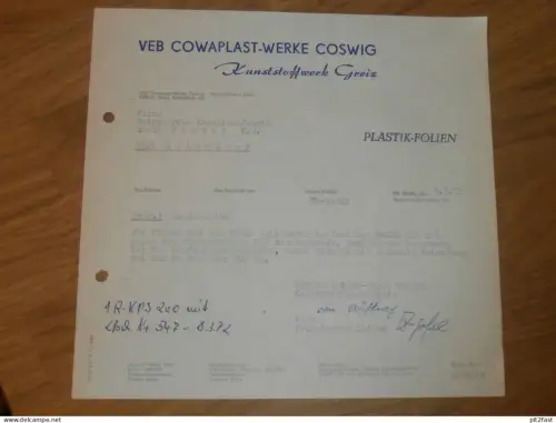 VEB Cowaplast-Werke Coswig und Greiz , 1972 , Herr Vogt / Herr Zipfel , altes Dokument , Reklame / Werbung !
