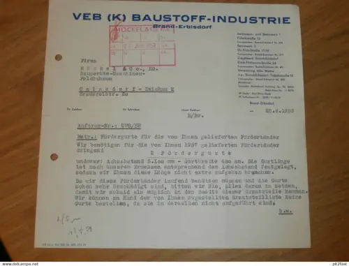 VEB Baustoff-Industrie in Brand Erbisdorf , 1959 , altes Dokument , Reklame / Werbung !