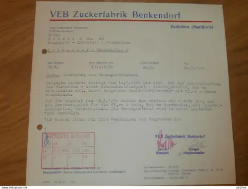 VEB Zuckerfabrik Benkendorf / Holleben , 1960 , Herr Rothe , Herr Dinger , Latzko , altes Dokument , Reklame / Werbung !